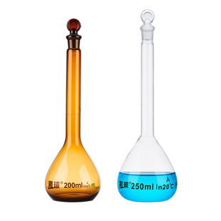 Labshark玻璃容量瓶实验室定容瓶白色透明棕色定量瓶A级过检湘玻组培定量瓶加厚材质25ml 1000毫升