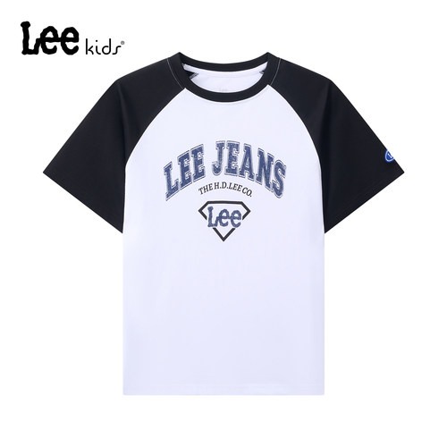 Lee kids儿童纯棉插肩短袖T恤男童女童夏季圆领印花透气上衣休闲