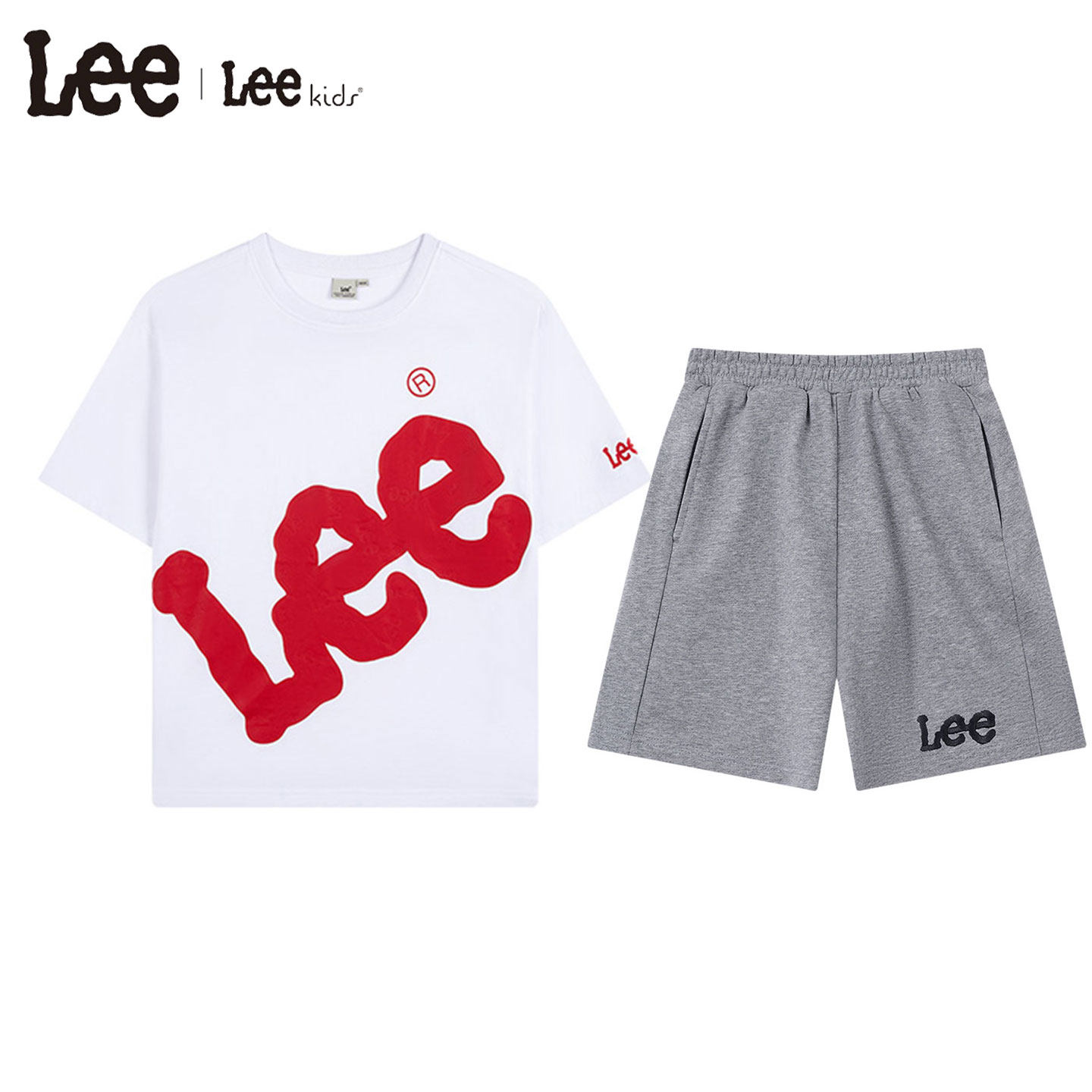 Lee kids儿童短袖T恤短裤套装2件套夏季休闲运动上衣透气男童女童图片