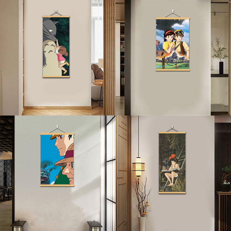 宫崎骏经典动漫二次元走廊墙壁电表箱免打孔装饰挂画布艺挂画定制图片