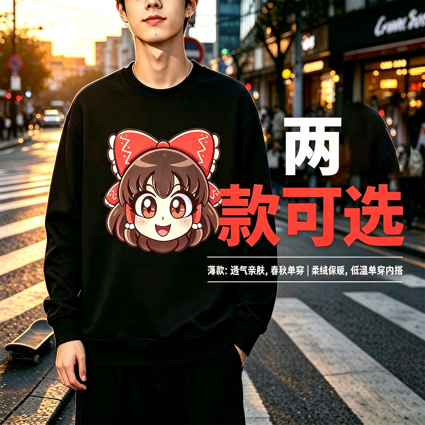 东方Project博丽灵梦二次元动漫周边圆领连帽卫衣加绒薄款衣服