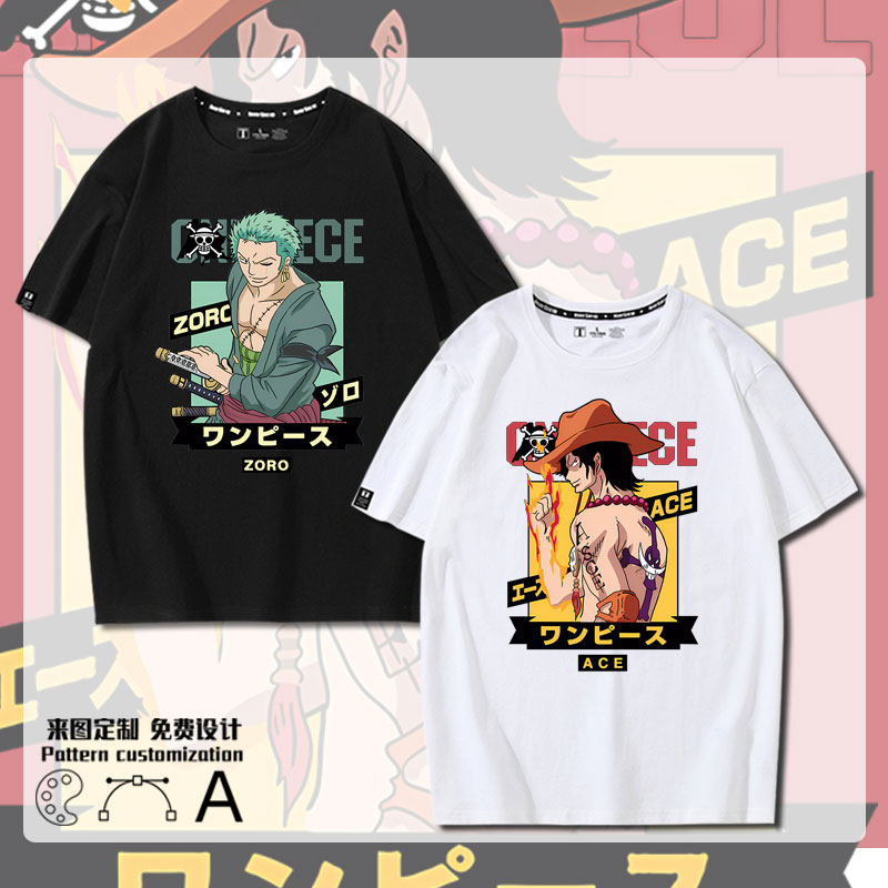 2023新款夏季t恤海贼王艾斯索隆上衣男女短袖青少年休闲纯棉t恤潮