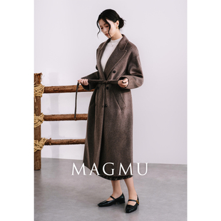 麦格牧MAGMU 羊毛双面呢大衣女中长款山羊绒外套25年秋冬新款
