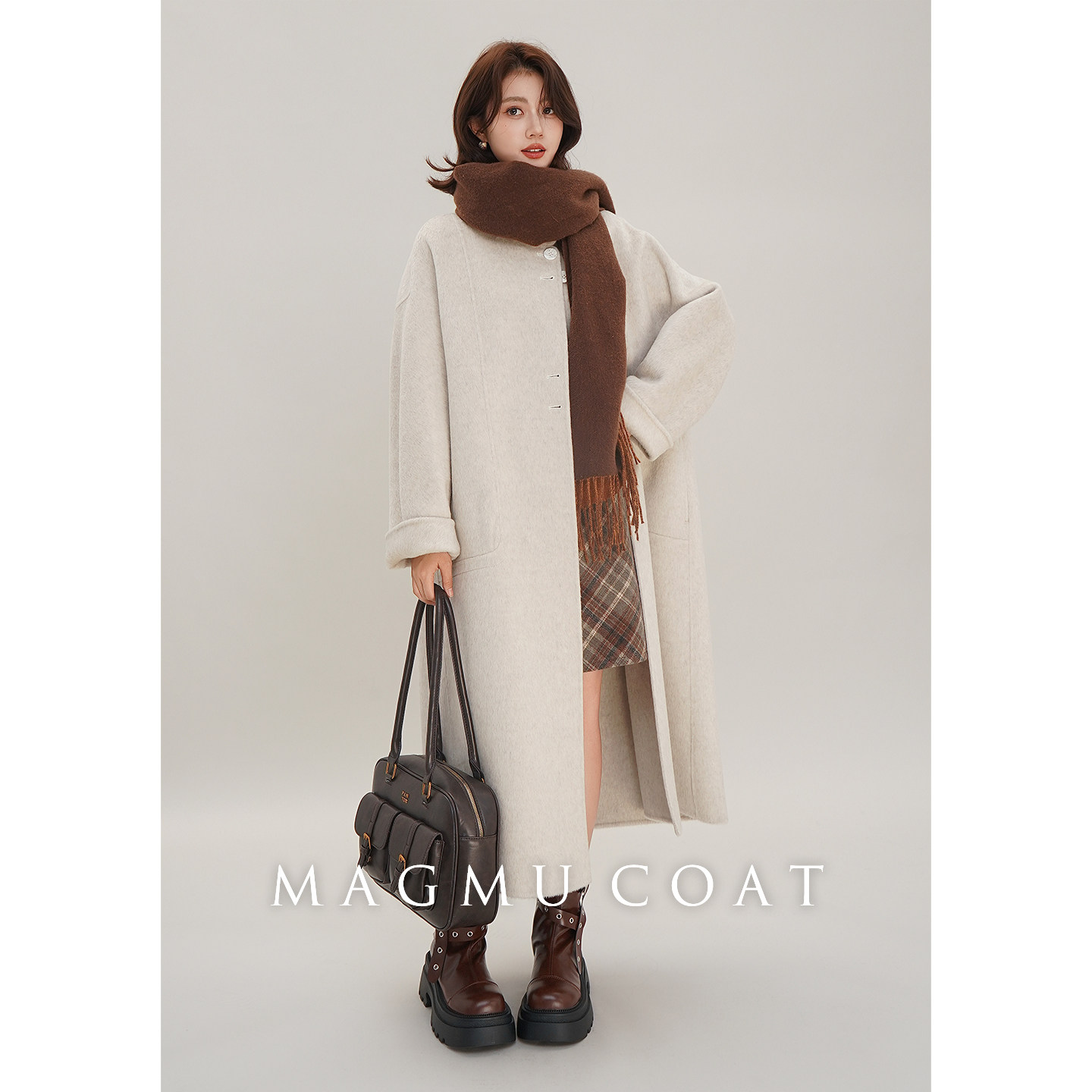 麦格牧【初雪】羊毛双面呢大衣女中长款秋冬小个子山羊绒呢子外套