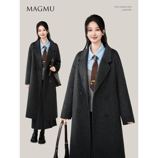 麦格牧【巴黎旧梦】羊毛双面呢大衣女黑中长款高级感气质外套秋冬