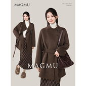 麦格牧 高级气质外套秋冬 新款 远萤 双面呢羊毛大衣女黑色中长款