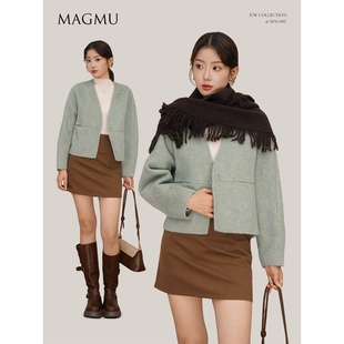 骆驼绒外套2025年秋冬新款 羊毛双面呢大衣女中长款 青芷 麦格牧