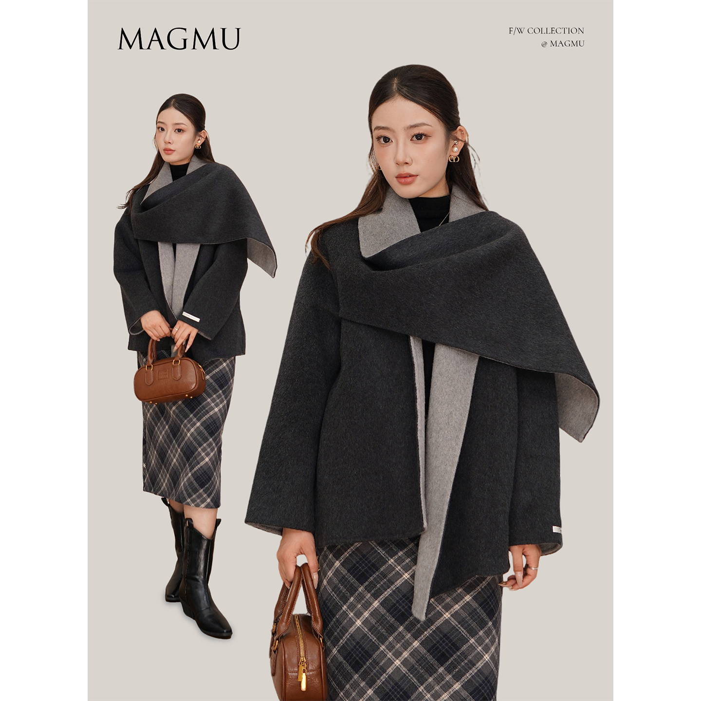 麦格牧【克里斯汀】羊毛双面呢大衣女中长款外套25年秋冬新款