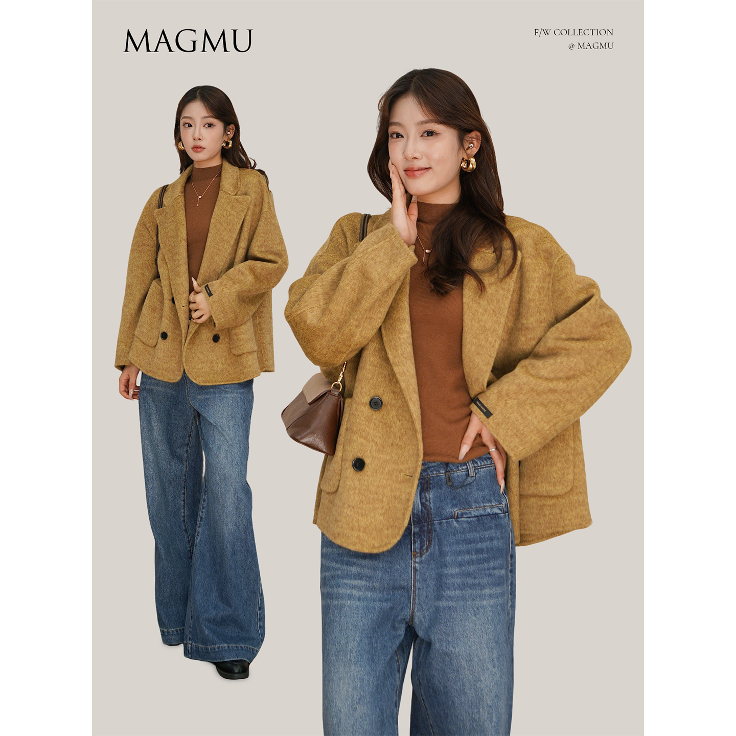 麦格牧【风迹】羊毛双面呢大衣女中长款羊驼毛外套25年秋冬新款