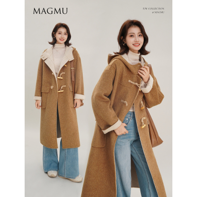 麦格牧【学院风】羊毛双面呢大衣小个子女中长款外套25年秋冬新款