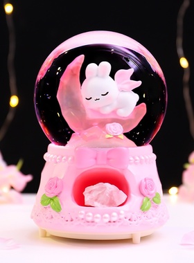 大号发光月夜诞梦水晶球卡通可爱桌面摆件创意家居装饰品生日礼物