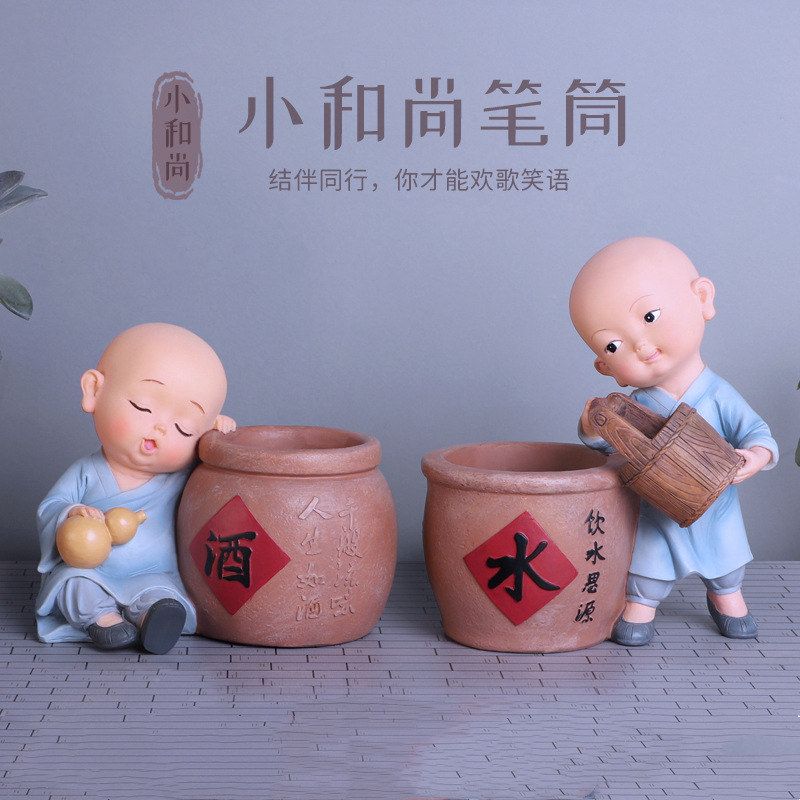 和尚可爱摆件创意娃娃汽车树脂