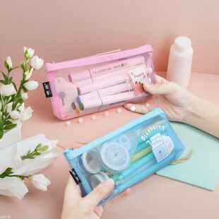 ins纱卡通学生大容量风小众铅笔袋透明可爱简约笔袋尼龙网文具袋