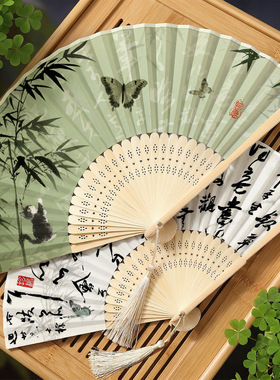折扇女式中国风复古风古装汉服舞蹈夏季随身日式和风扇小绢布扇子