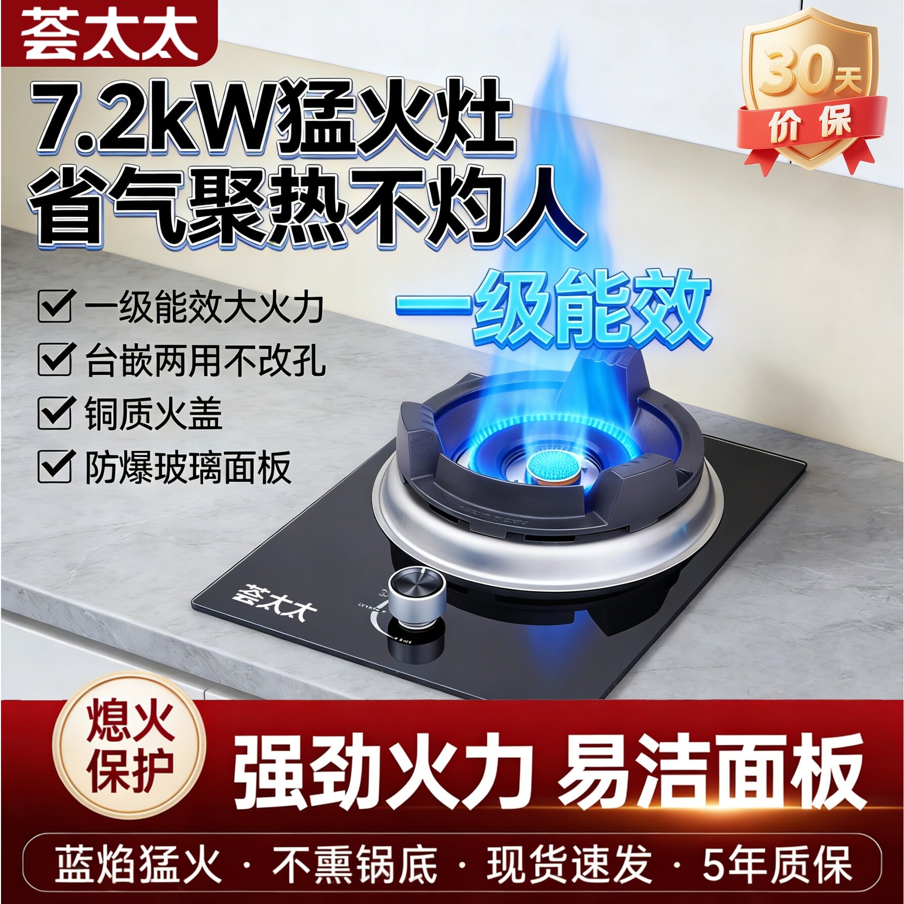 燃气灶单灶嵌入式家用煤气灶一级气液化气猛火大火力节能能效天然