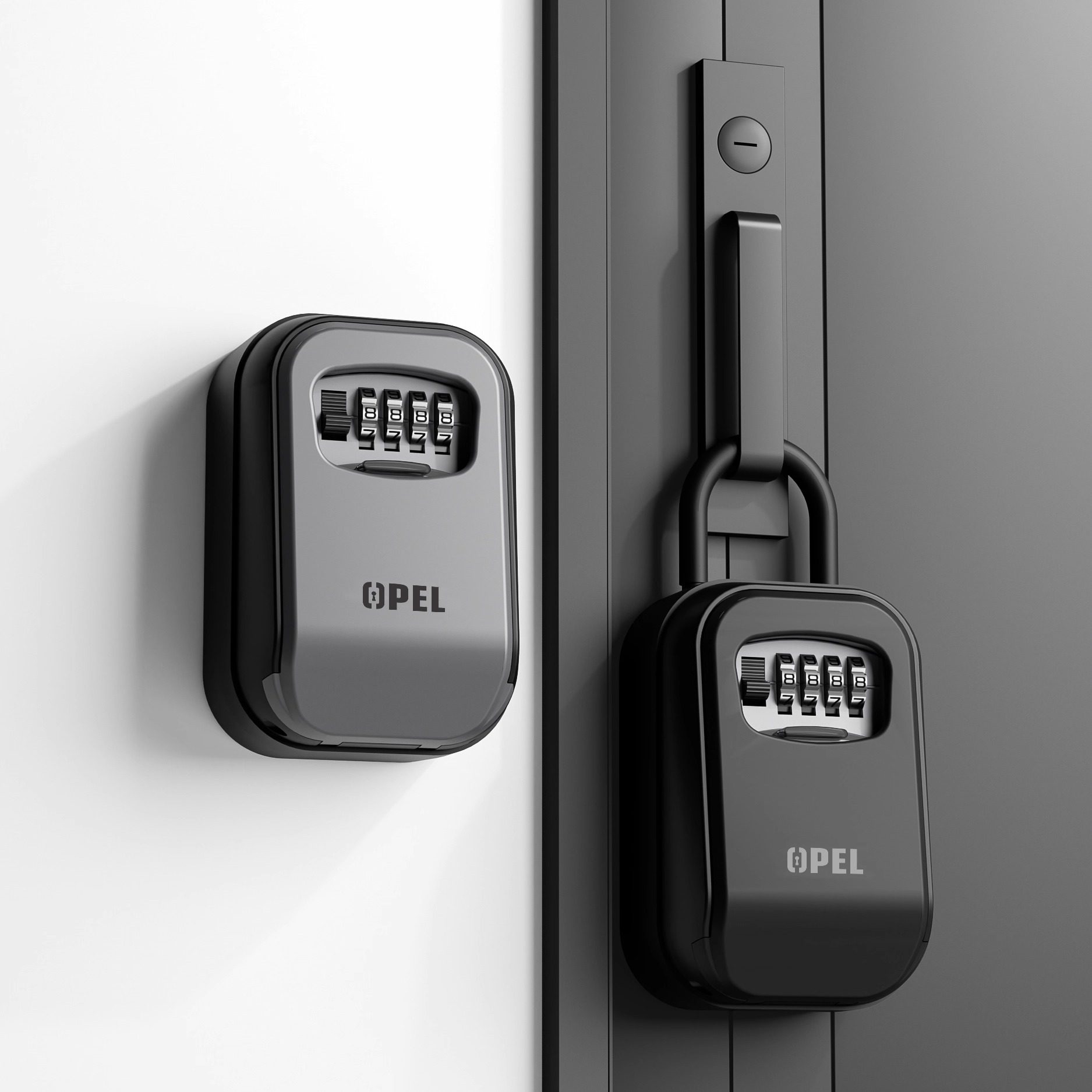 OPEL装修密码钥匙盒猫眼工地免打孔防盗门临时门盒子装钥匙合金锁