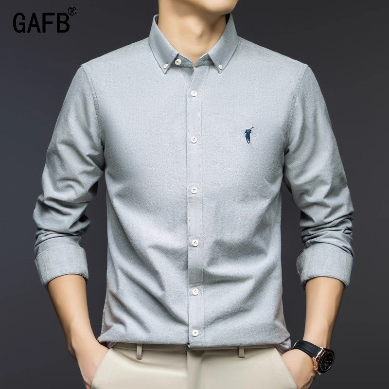 长袖衬衫男2025春秋季新款轻奢男士磨毛纯棉POLO衫商务休闲衬衣