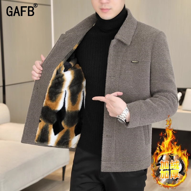 金貂绒外套男2025秋冬季新款加绒加厚夹克男保暖风衣休闲毛呢大衣