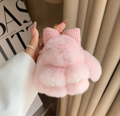 （蝴蝶结小兔子）真獭兔毛可爱毛绒小兔子钥匙扣挂件包包挂饰礼物