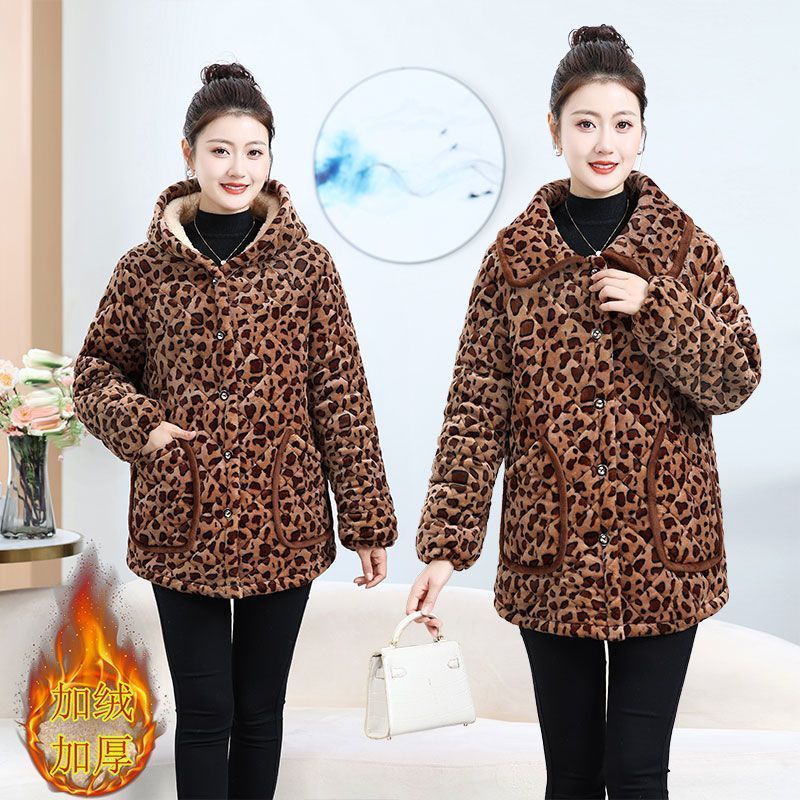 四川省服棉衣女外穿新款冬罩衣加厚加绒时尚保暖棉服豹纹罩衣棉服