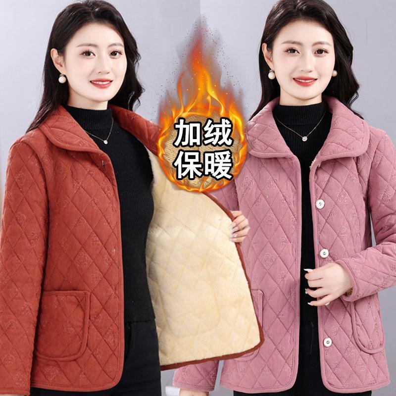 四川省服秋冬新款有领棉袄女士加绒外套中老年妈妈条绒棉衣灯芯绒