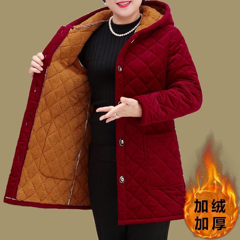 四川省服女灯芯绒女装冬季加绒加厚棉袄新款罩衣连帽棉衣外套围裙