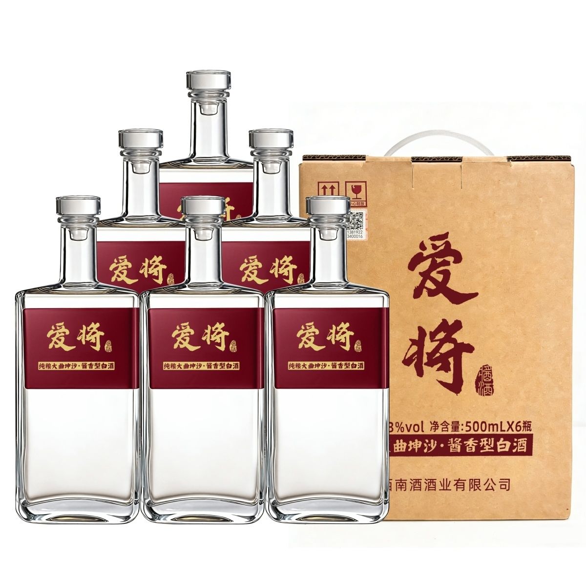 【原箱6瓶】爱将酱酒 53度纯粮食酿造大曲坤沙酱香型白酒500ml*6图片