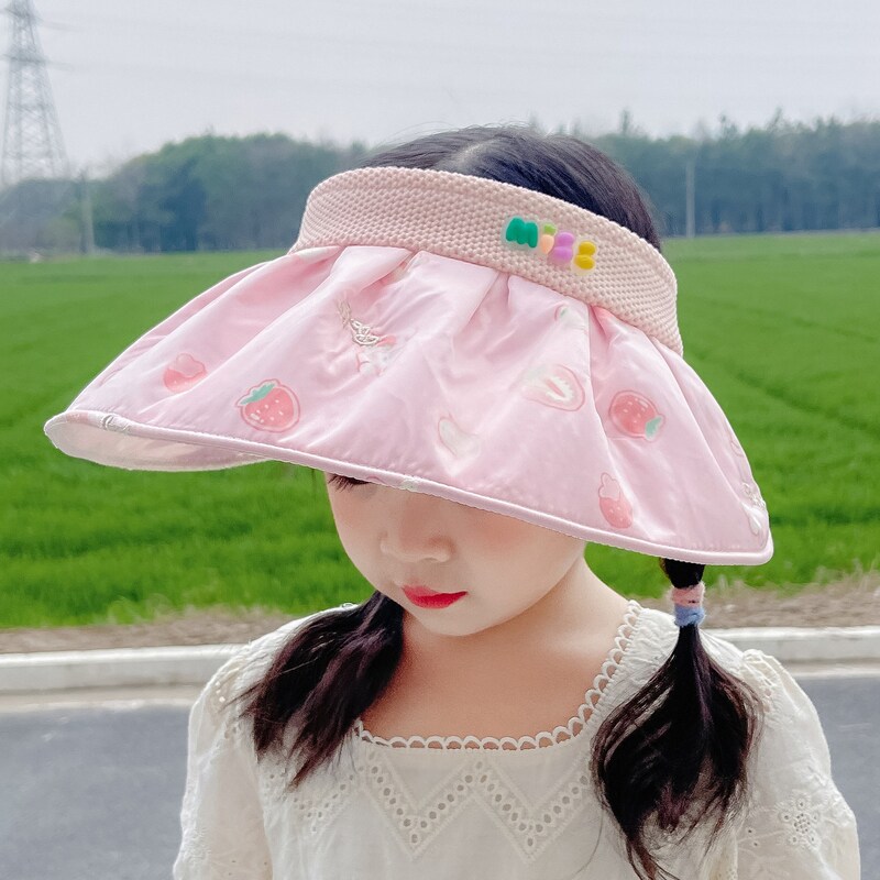 3-6岁女孩水果网纱贝壳帽夏季大檐防晒遮阳帽出游儿童银胶空顶帽