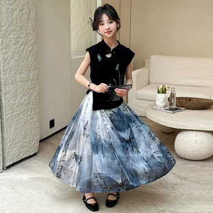 旗袍套装 中国风女童舒服高级感春夏精致甜美潮范新品 夏天流行潮装