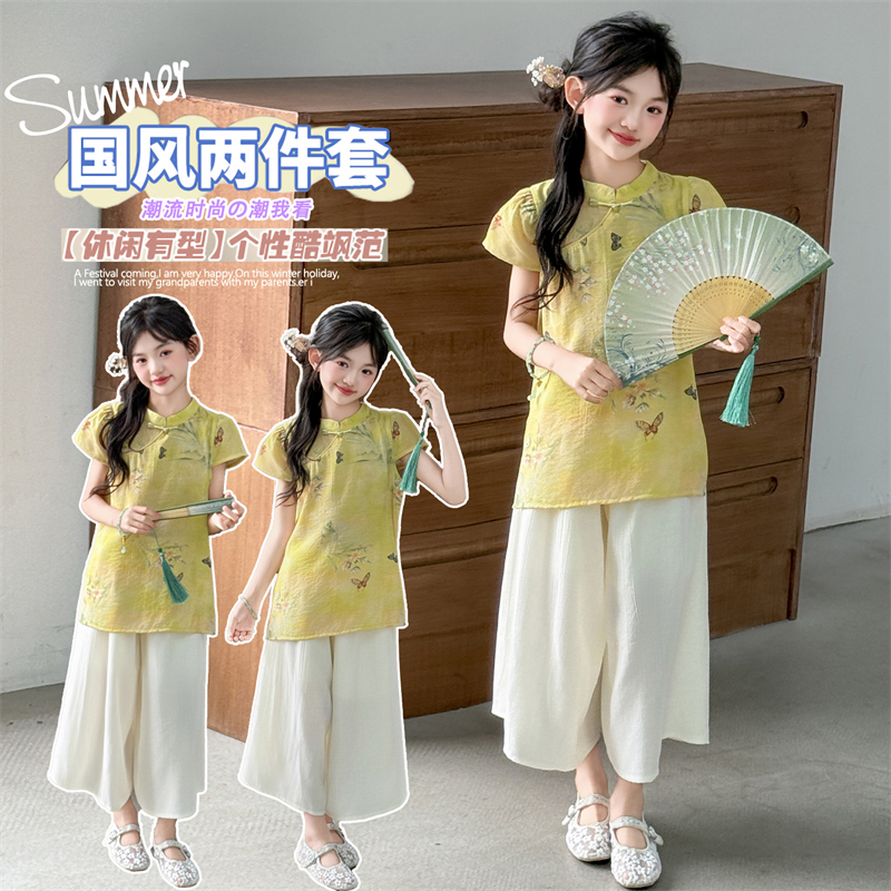 旗袍套装两件套夏女童休闲简约儿童潮服穿搭潮款甜美女孩服装潮范