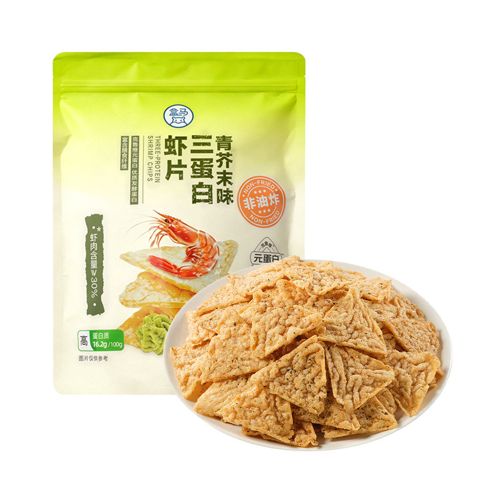 盒马 三蛋白虾片青芥末味 320g虾肉零食膨化休闲食品图片
