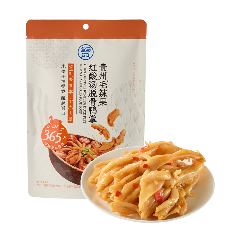盒马 贵州毛辣果红酸汤脱骨鸭掌 128g