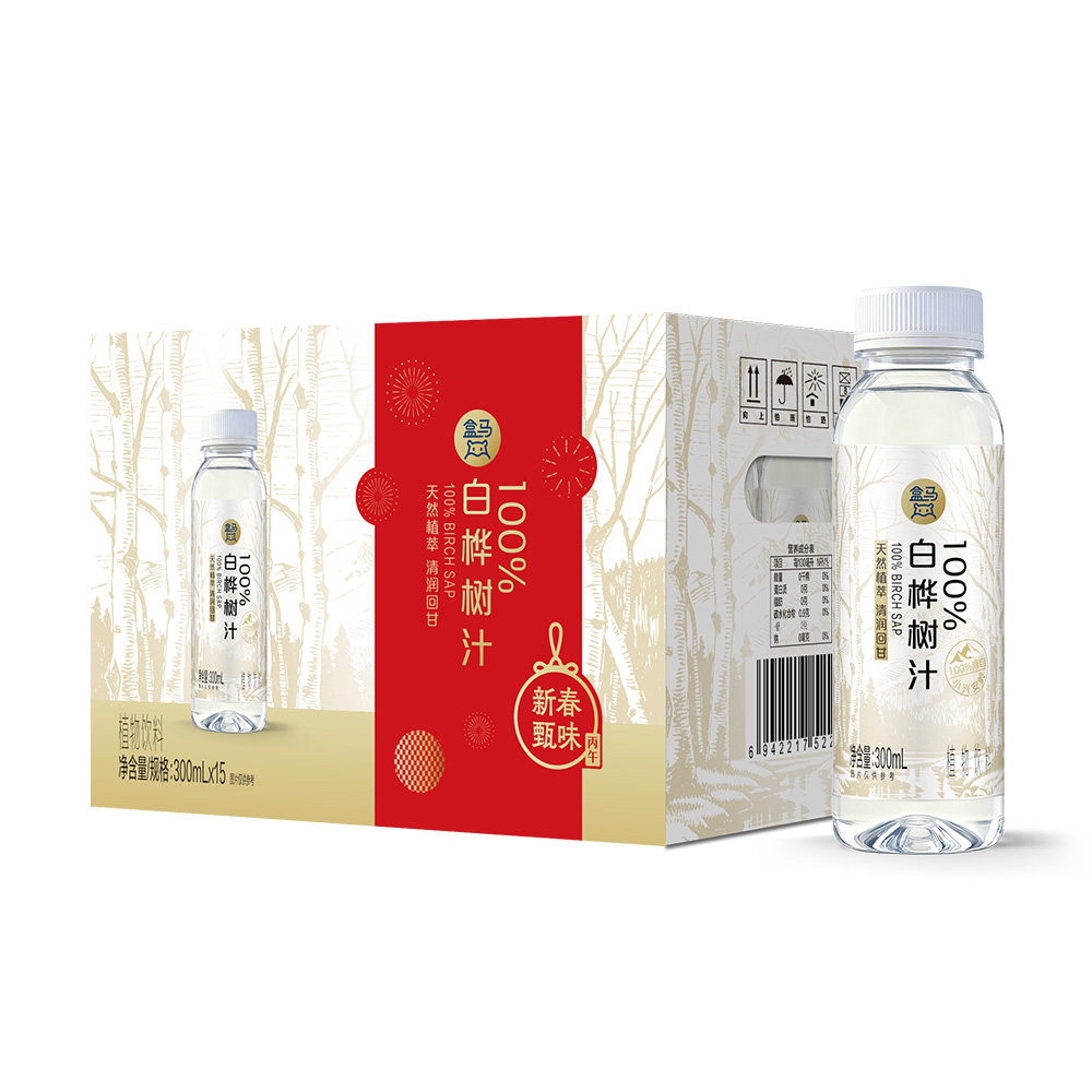 盒马 100%白桦树汁 300ml*15瓶新年送礼饮料,咖啡/麦片/冲饮,植物饮料,淘宝优惠券,粉丝福利购,淘宝优惠卷