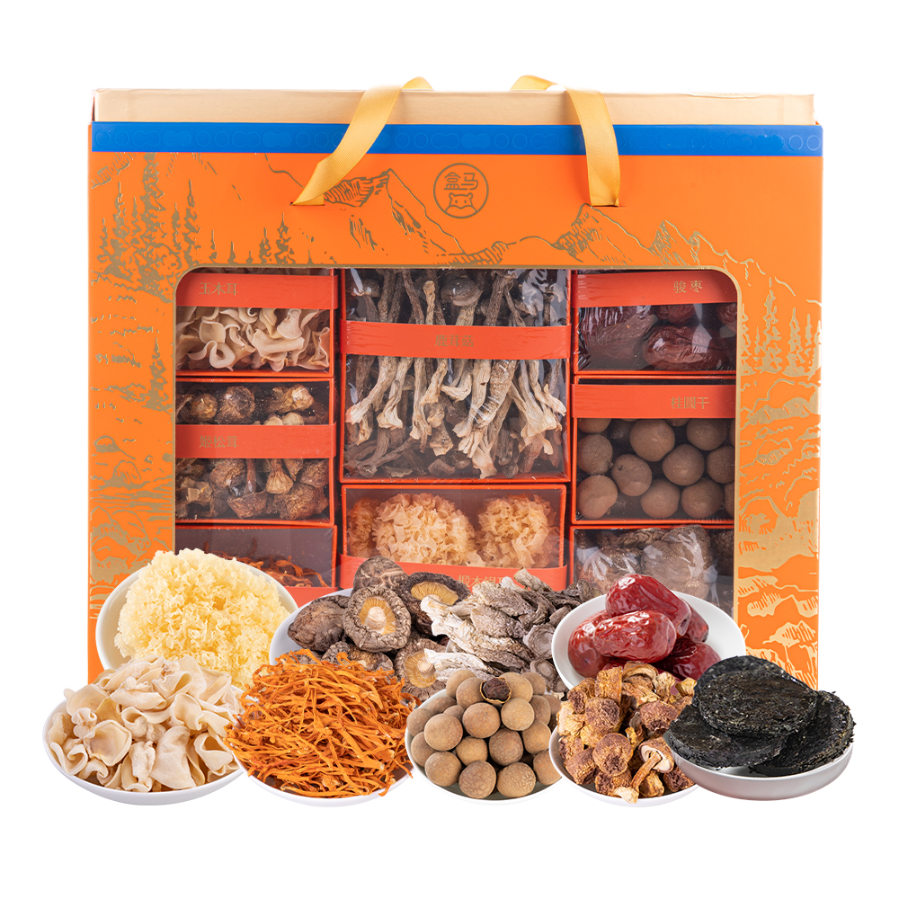 盒马 九珍荟萃干货礼盒 820g虫草松茸鹿茸菇桂圆干香菇年货礼盒