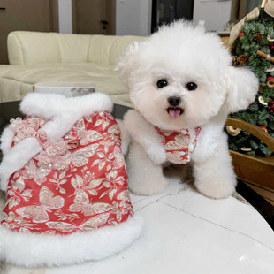 宠物喜庆新年装泰迪比熊博美小型犬猫咪过年狗狗衣服约克夏秋冬装