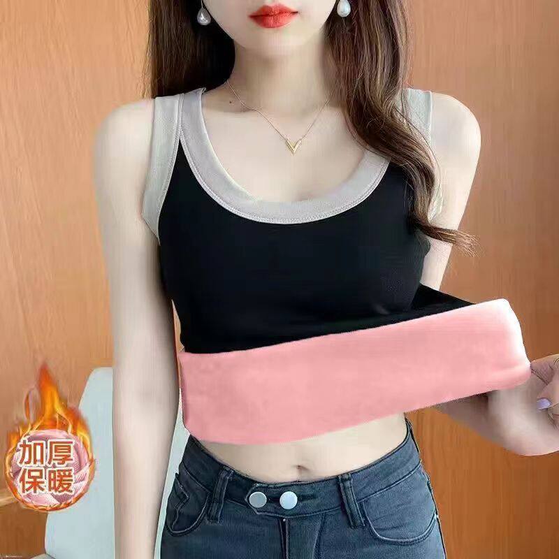 加绒加厚背心女内搭上衣冬季新款韩版吊带大码打底一体绒保暖内衣