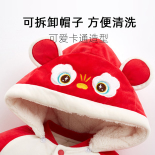 婴儿过年拜年外出服保暖棉衣夹棉爬爬服冬季女宝宝加绒加厚连体衣