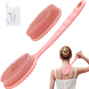 塑料长柄硅胶洗澡刷 正反两面用按摩软毛沐浴刷 长柄搓澡搓背