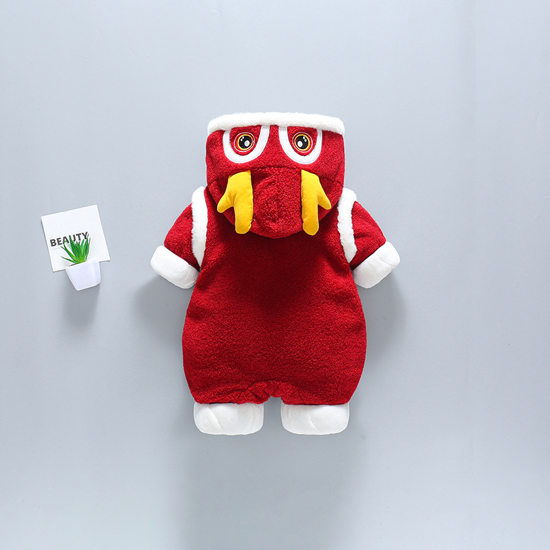 新年婴儿服龙年加厚保暖连体衣宝宝过年拜年衣服冬季喜庆加绒棉服