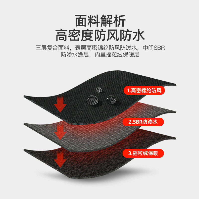 骑行手套冬季外卖钓鱼漏两指户外防风拉链触屏男保暧加绒加厚手套