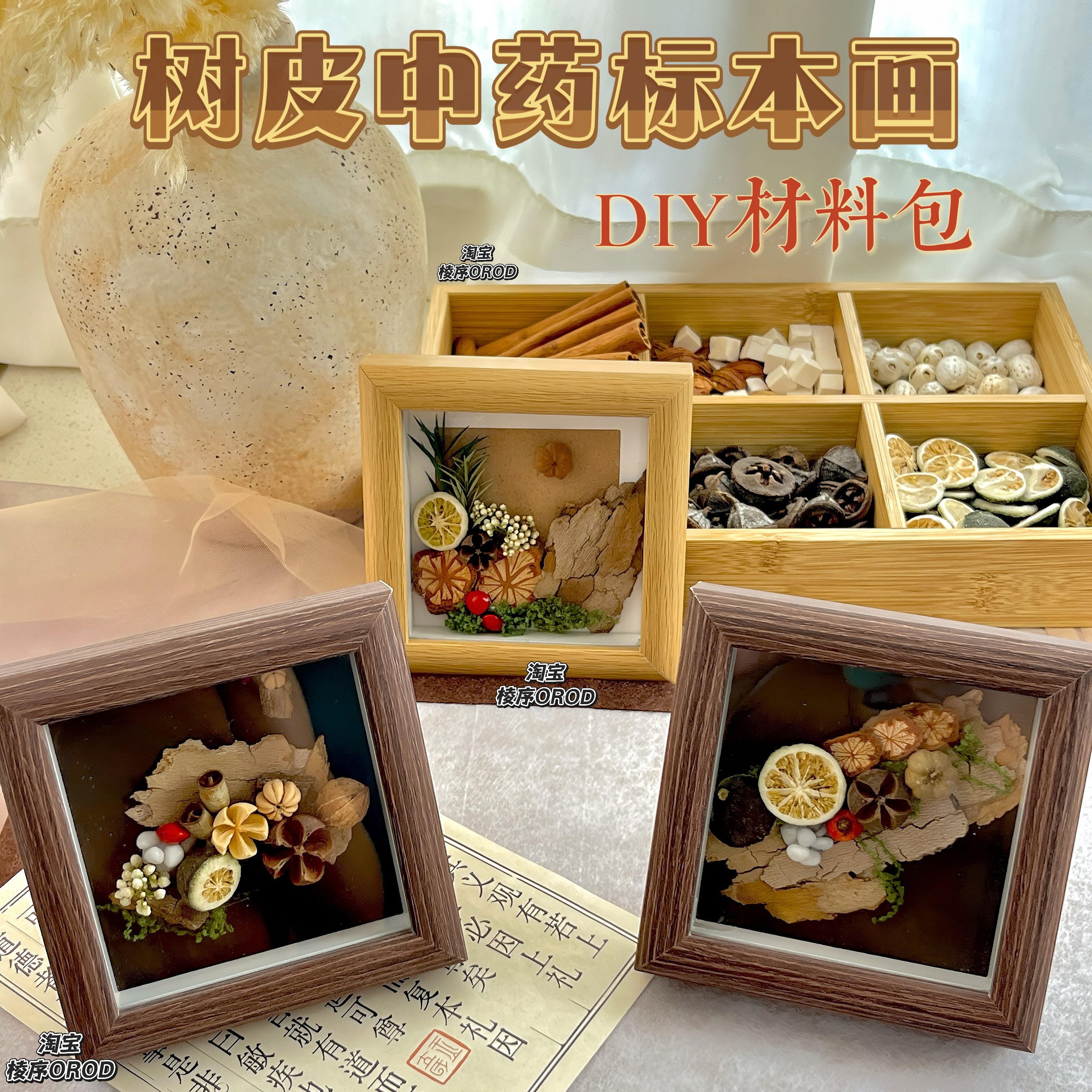 中药画框DIY材料包中药标本画diy中药文创diy植物相框diy中药果实