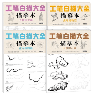 工笔画白描临摹本画册底稿线稿画稿线描入门教材国画控笔练习描摹描红素材人物花鸟仕女花卉动物初学者零基础少儿成人美术十八描书