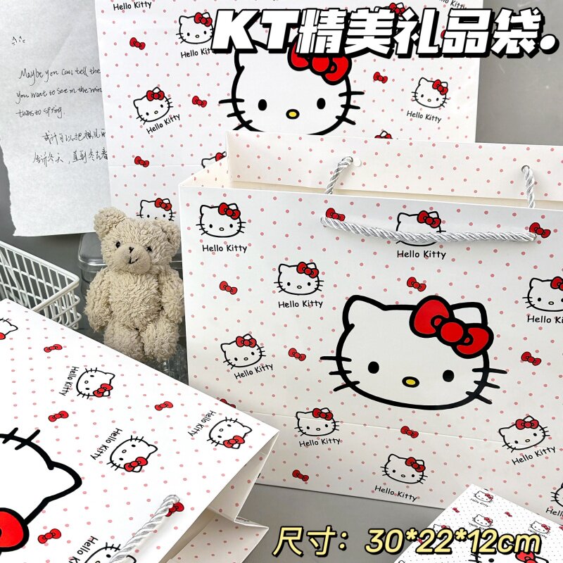 红色凯蒂猫卡通礼品长方形加厚包装袋高颜值ins手提袋大容量纸袋