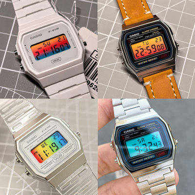 适用卡西欧F91W/A158w小方块DW5600屏幕改装贴纸彩虹渐变血鹤屏