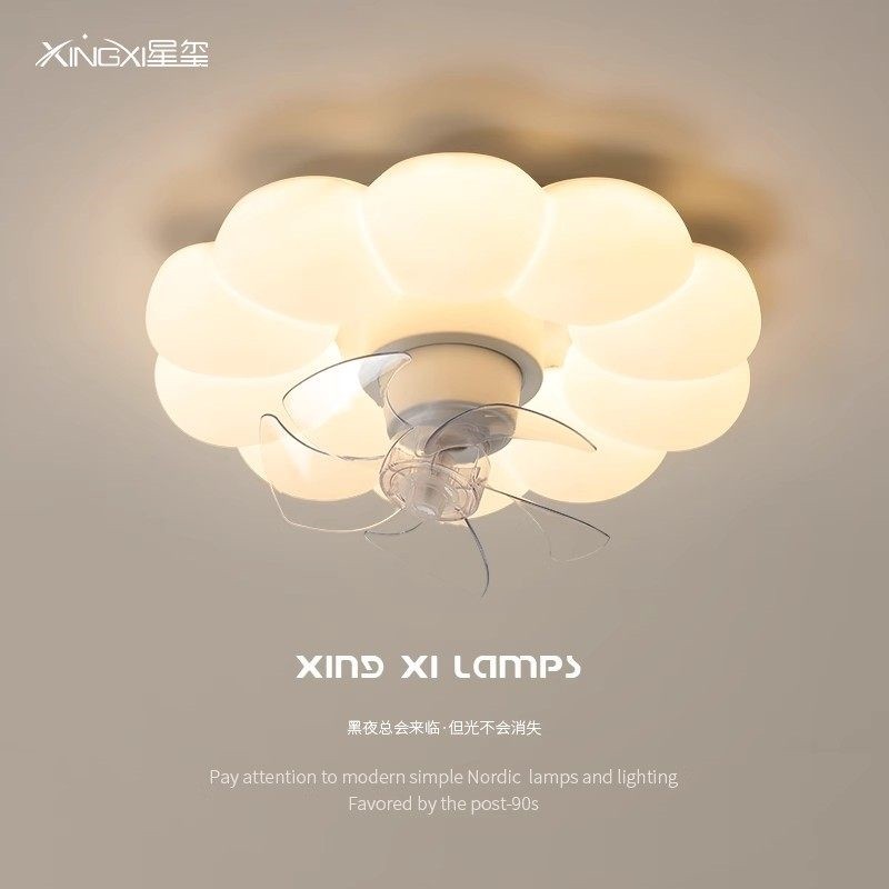 主卧室2025新款奶油风一体摇头电花朵吊扇灯风扇吸顶灯儿童房,家装灯饰光源,风扇灯,淘宝优惠券,粉丝福利购,淘宝优惠卷