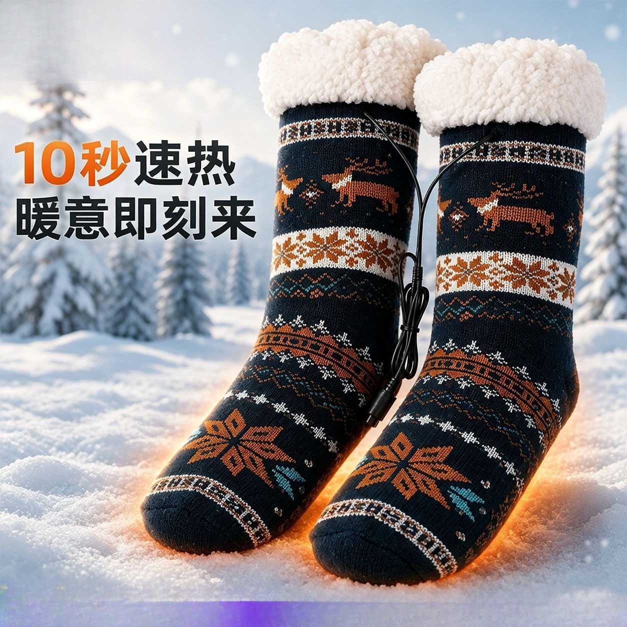 USB电热地板袜三挡控温10秒速热