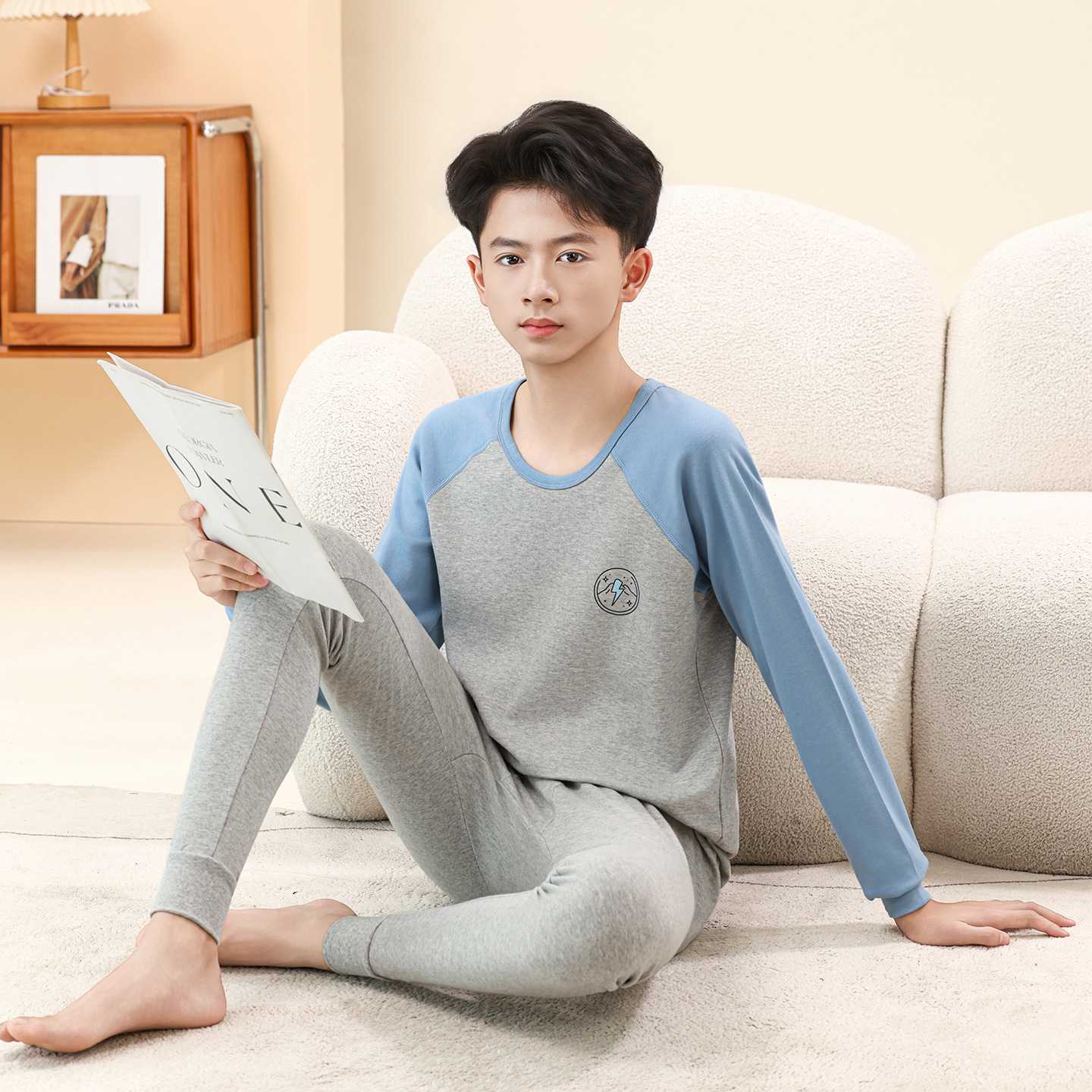100纯棉青少年保暖内衣套装薄款A