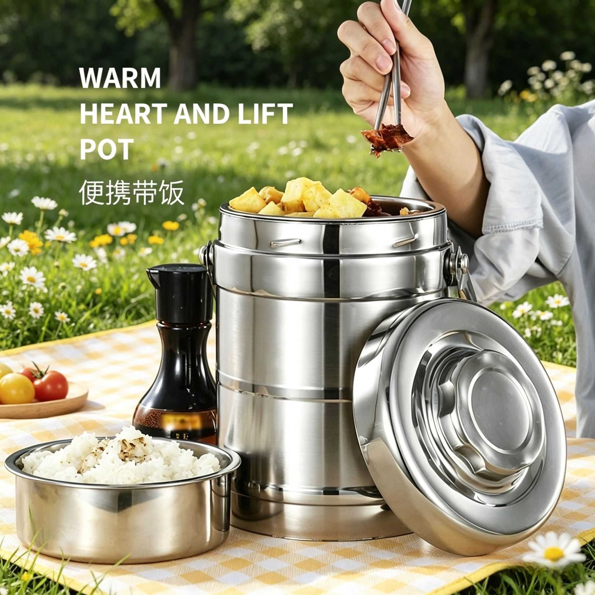 不锈钢保温提锅多层饭桶带格大