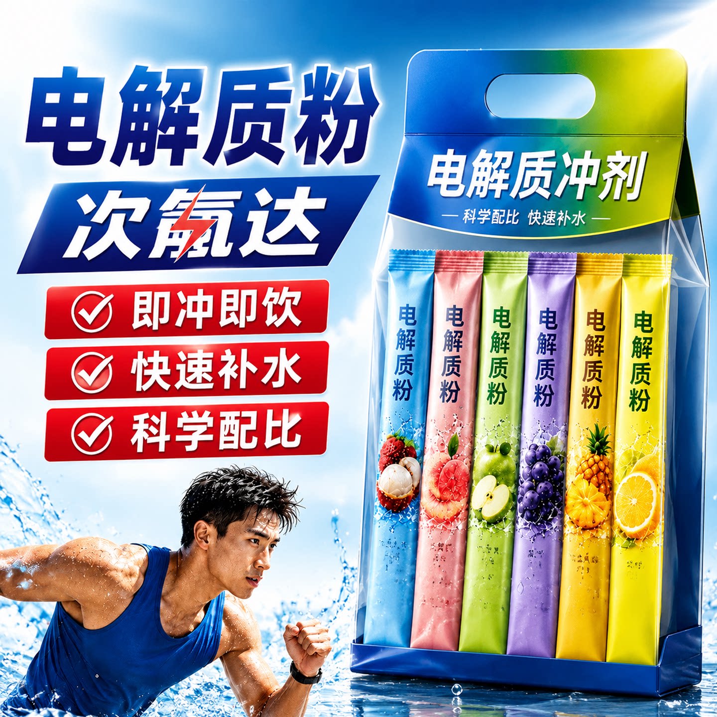 电解质粉冲剂运动饮料0糖0卡健身葡萄糖跑步骑行补水能量饮专用品
