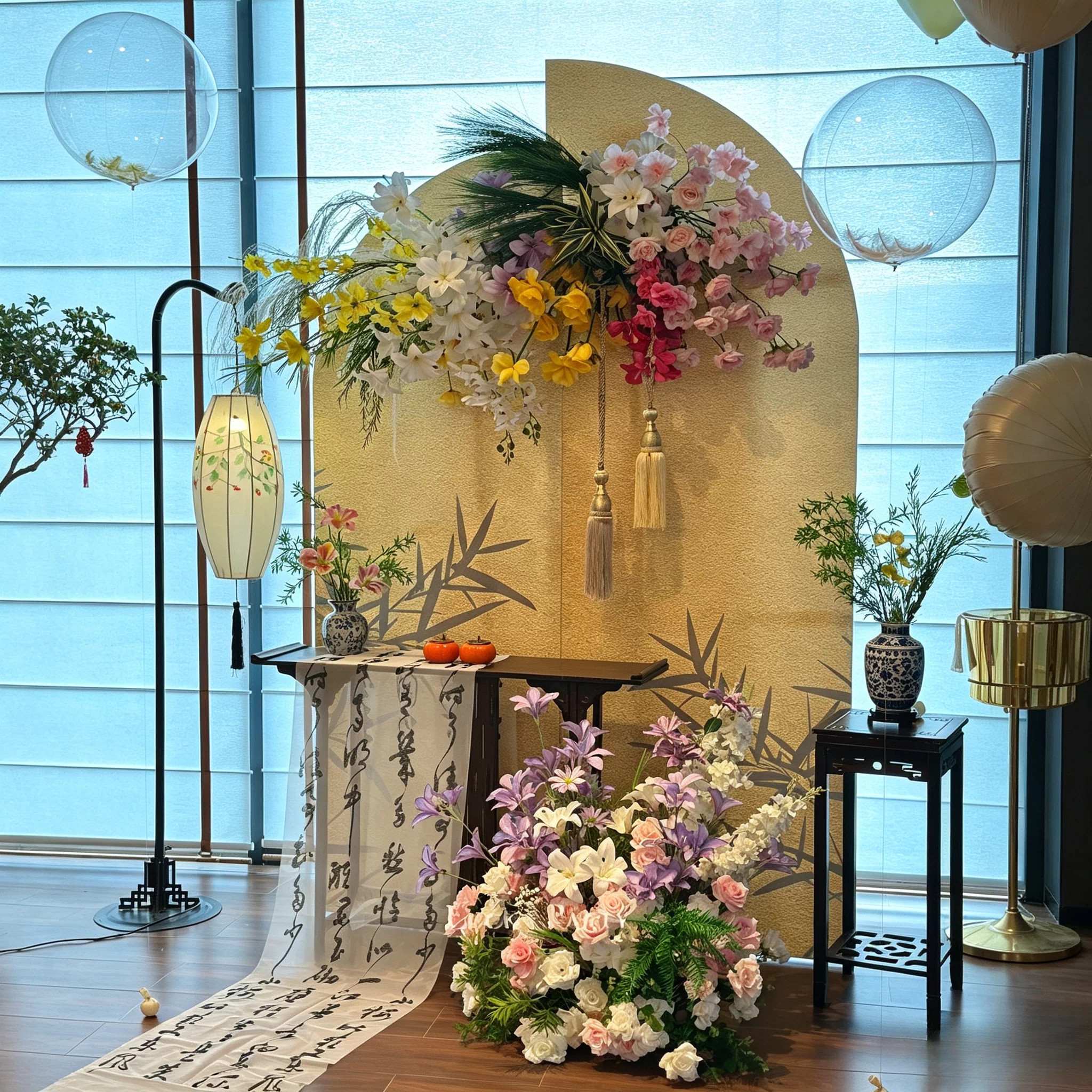 新中式婚庆仿真花艺装饰图片